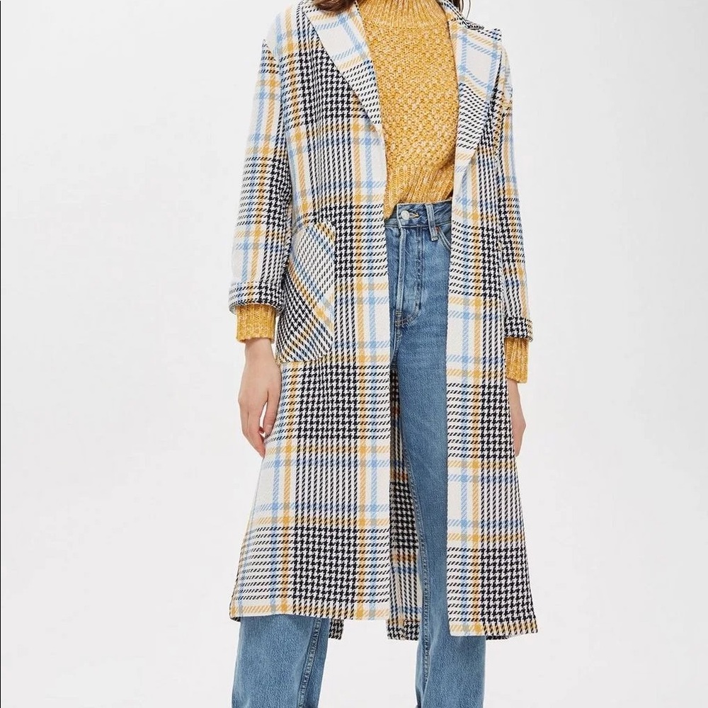 TOPSHOP Check Duster Coat Multicolor Size 6 NWOT - Picture 5 of 13